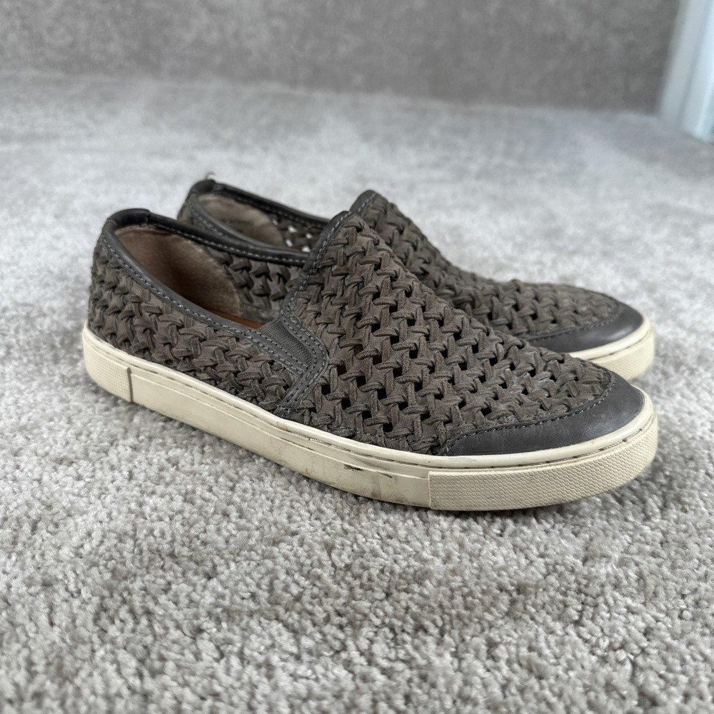 FRYE Gemma Slip On Woven Sneaker Leather Suede Gray Womens Size 6.5